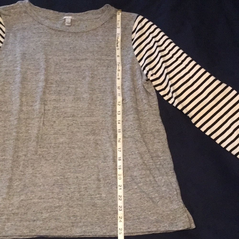 J Crew heather gray tee with black/white stripe sleeve - Picture 7 of 9